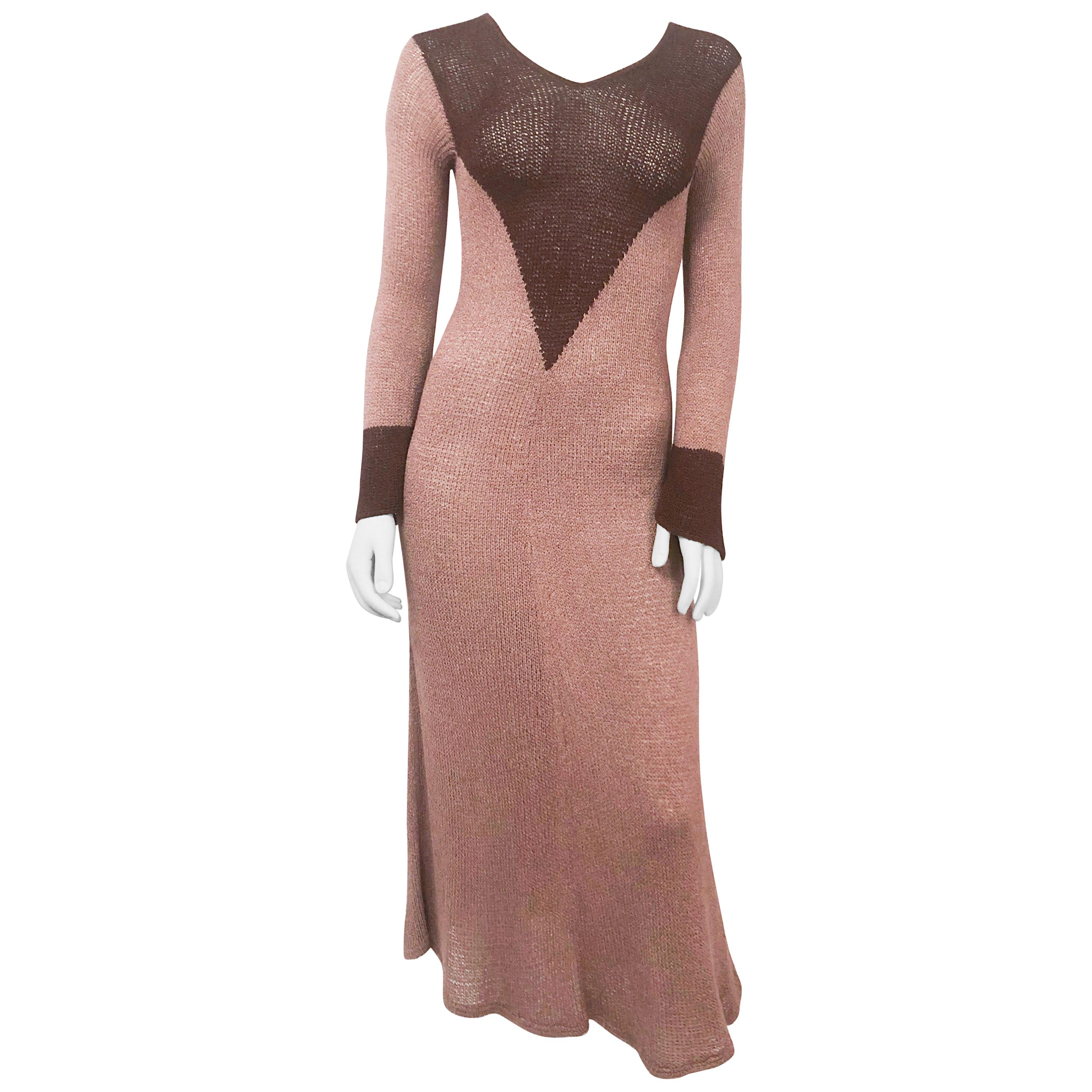 1930s Brown Knit Silk Dress