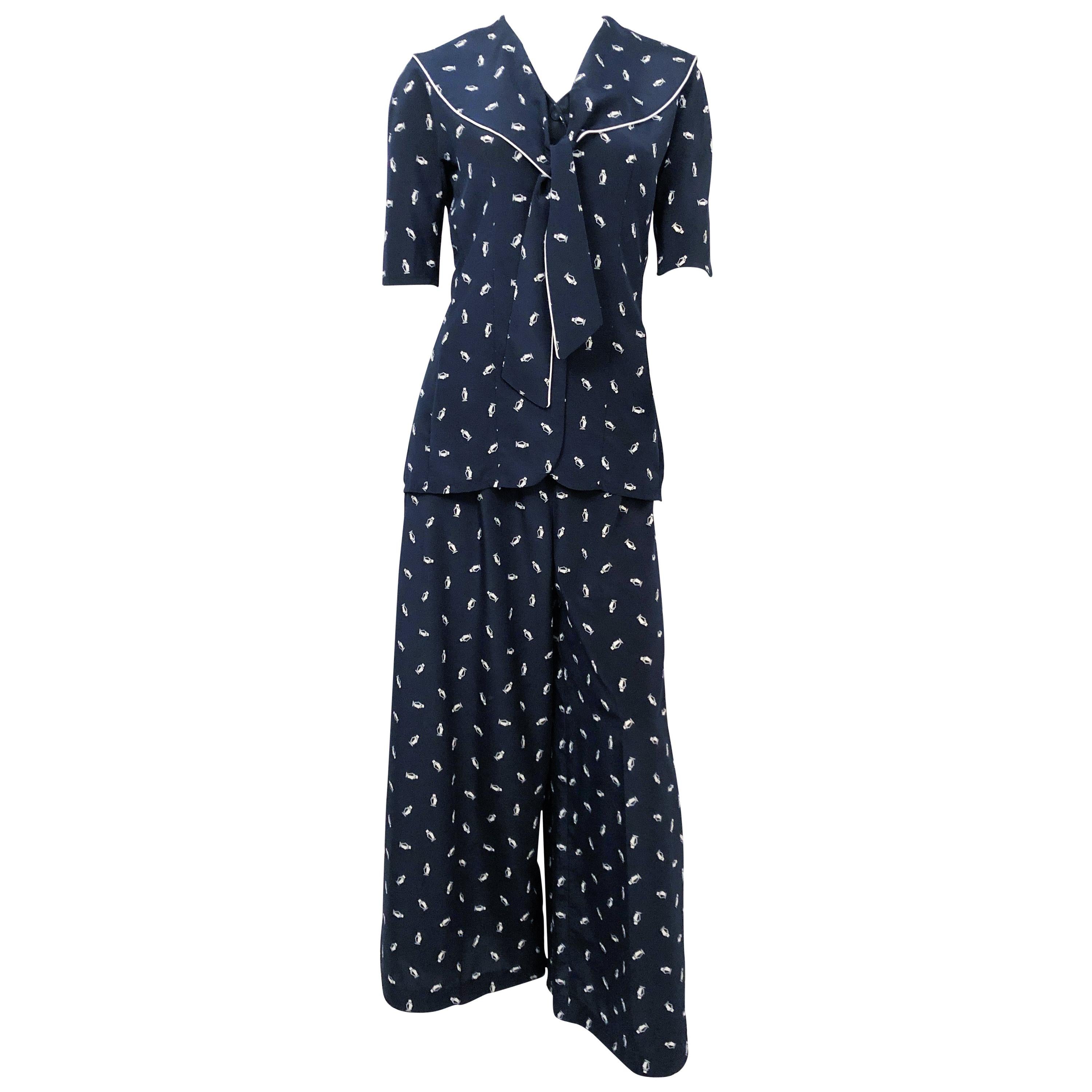 Navy and White 3-Piece Set with Steam Boat Print