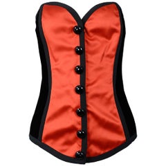 Vintage Yves Saint Laurent Red Satin & Black Velvet Bustier