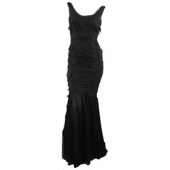 DOLCE & GABBANA Size S Black Gathered Tulle & Lace Fishtail Evening Gown Dress