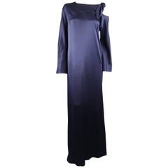 SALVATORE FERRAGAMO Navy Cutout Tie Shoulder Long Sleeve Evening Gown Dress