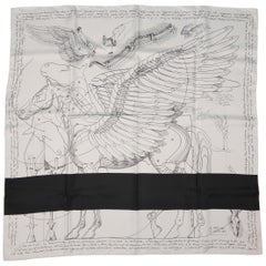 HERMES X COMME des GARCONS White and Black 'Le Pegase d'Hermes' Silk Scarf  at 1stDibs