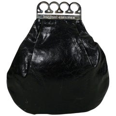 Jean Paul Gaultier Vintage Black Distressed Leather Knuckle Duster Clutch