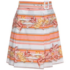 Salvatore Ferragamo Multicolor Printed Cotton Belted Pleated Skirt S