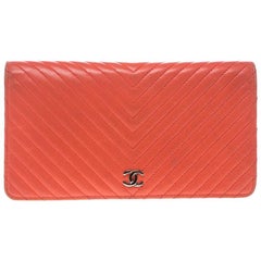 Chanel Orange Chevron Leather CC Long Wallet