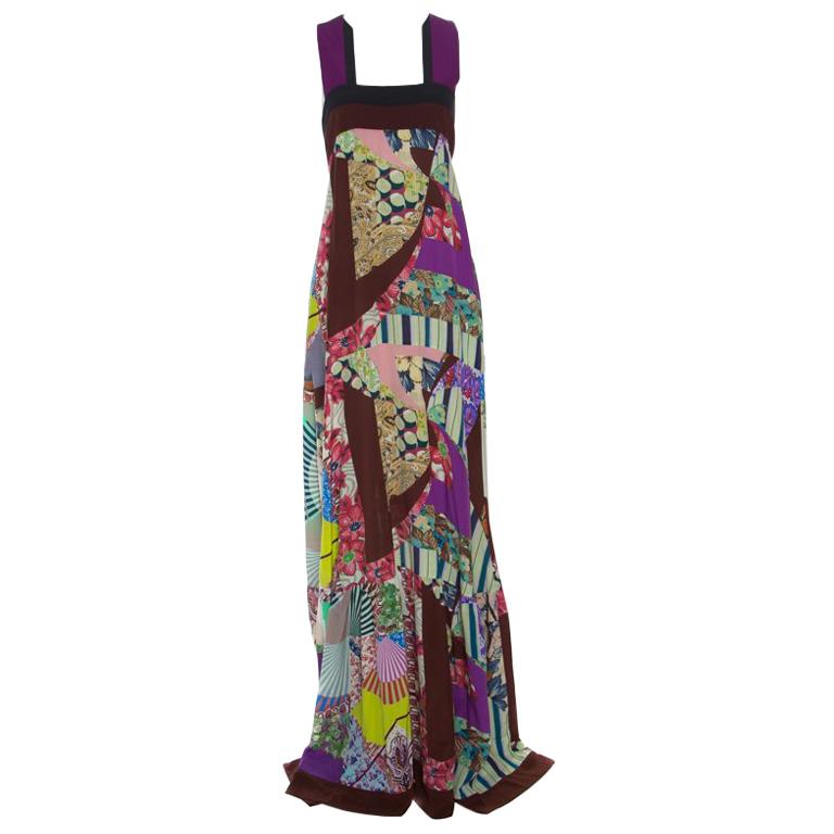 Etro Multicolor Printed Silk Square Neck Maxi Dress L