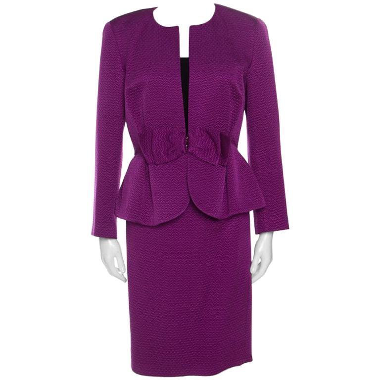 CH Carolina Herrera Purple Jacquard Bow Detail Skirt Suit M