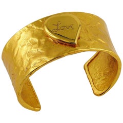 Yves Saint Laurent Antique Love Heart Hammered Cuff Bracelet
