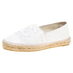 Chanel White Sequins and Patent Leather CC Espadrilles Size 38