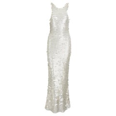 Vintage 1970 sheer white crochet and silver metallic disc sequins slip ...