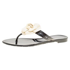 Chanel Black and White Jelly Camellia Thong Sandals Size 36