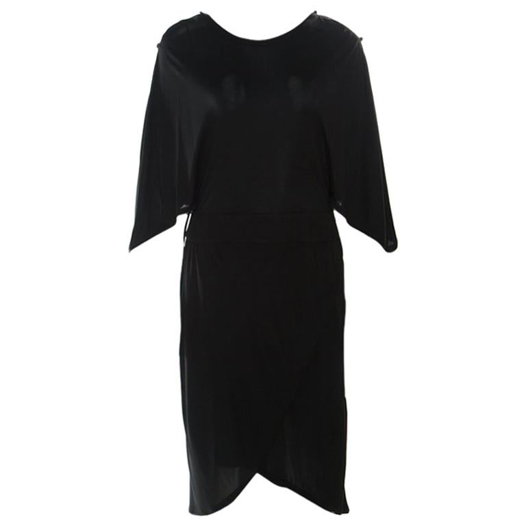 Fendi Black Cutout Dolman Sleeve Faux Wrap Jersey Dress M For Sale at ...