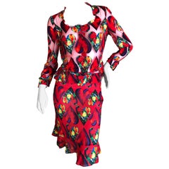 Gianni Versace Couture Spring 1997 Jim Dine Heart Print Sheer Skirt Suit