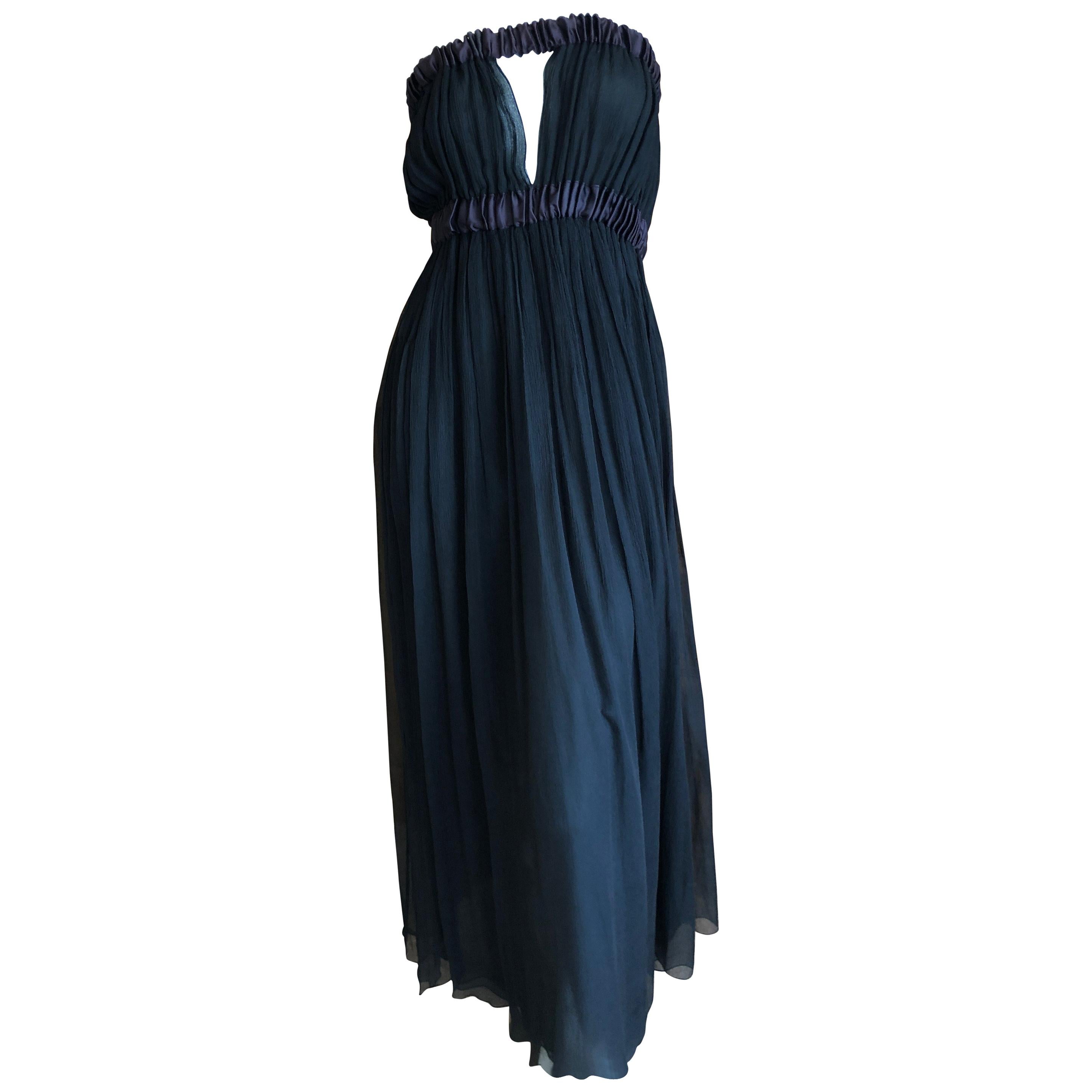 Yves Saint Laurent Rive Gauche Black Pleated Strapless Keyhole Dress  For Sale