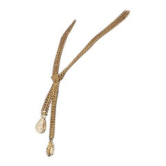 CHANEL gold-tone Chain & Crystal Rhinestone Tie Necklace