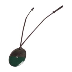 HERMES green lacquered horn PENDENTIF MINIMALE Necklace
