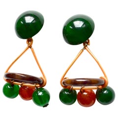 Green Bakelite Ball Earrings 