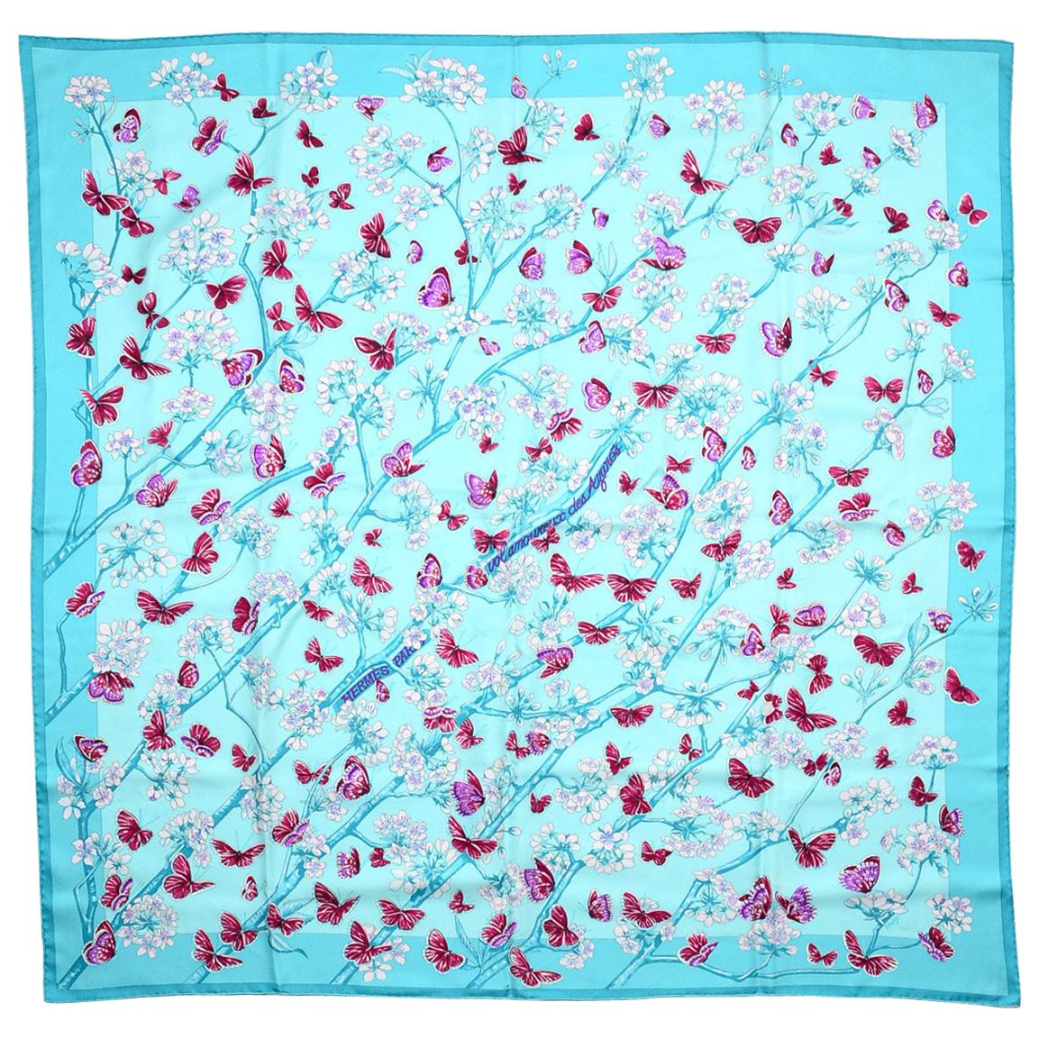 Hermes Blue/Pink Vol Amoureux Des Azures Butterfly Silk Scarf  W/ Box