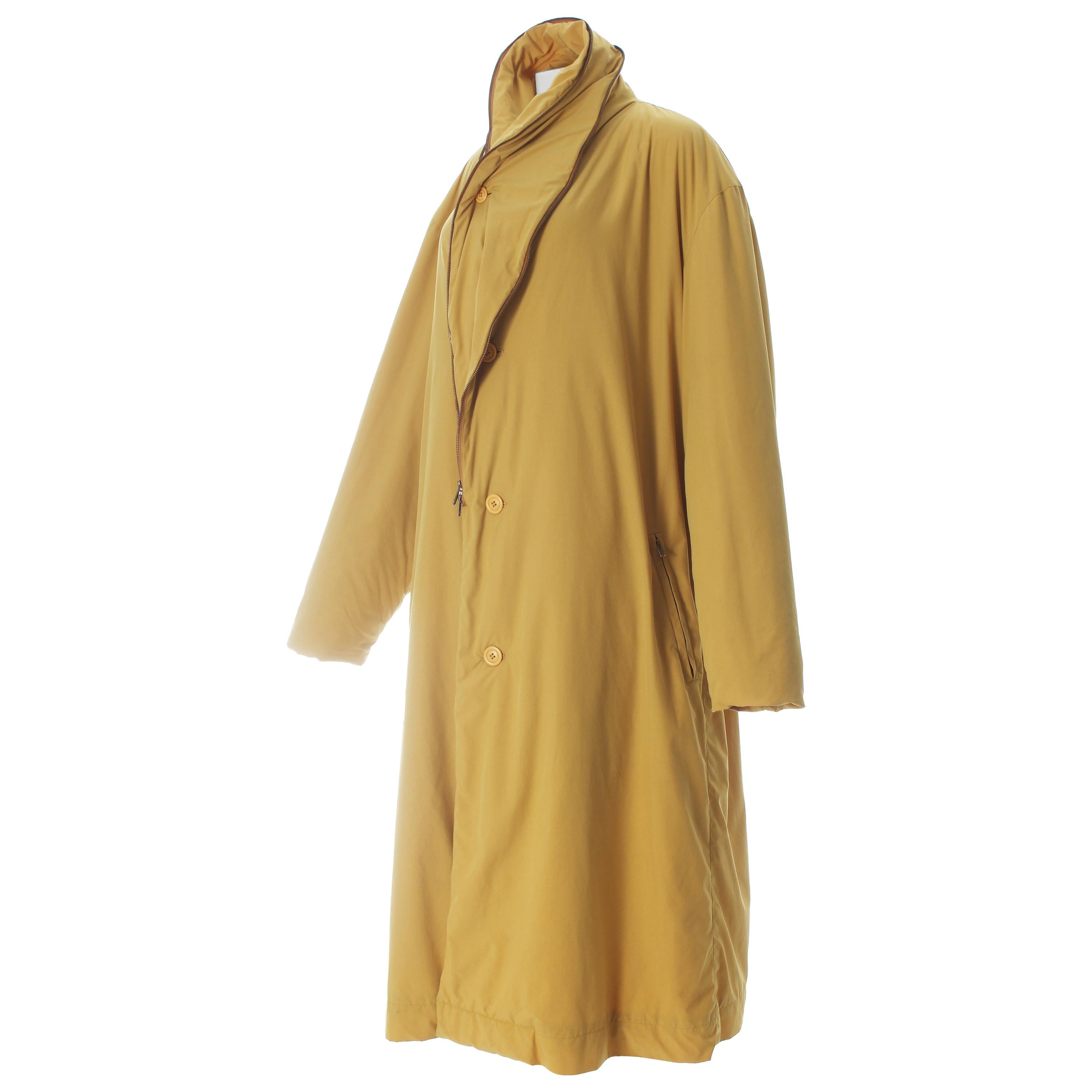 Issey Miyake men's mustard nylon puffer coat, ca. 1980s