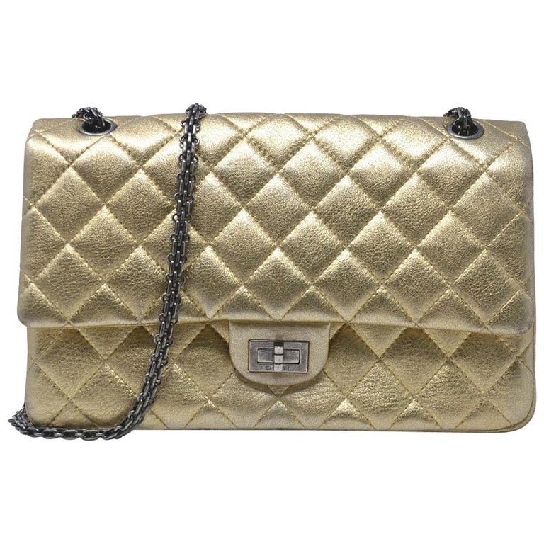 CHANEL Metallic Aged Lambskin Leather 2.55 Maxi Double Flap Bag Blue