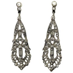 Circa 1920s Clear Faceted Stone Dangling Earrings