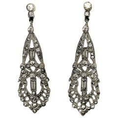 Circa 1920s Clear Faceted Stone Dangling Earrings 