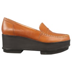 ROBERT CLERGERIE Size 8 Tan Leather Black Rubber Platform Loafers