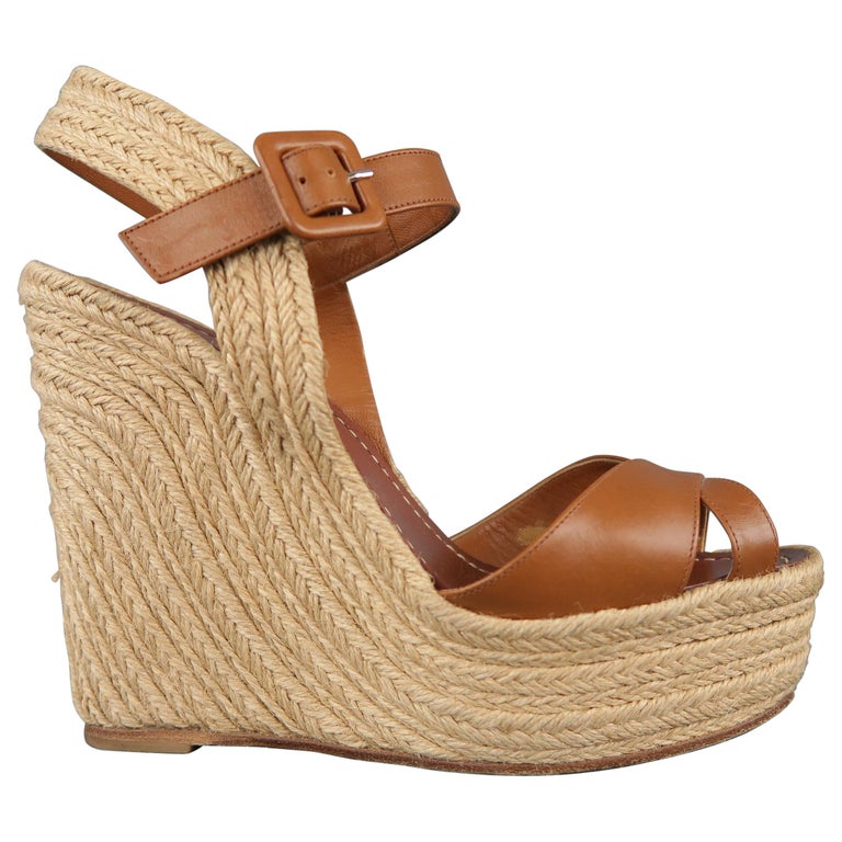 VLTN ESPADRILLE WEDGE SANDALS 25S 115 MM IN BEIGE BROWN LAMBSKIN WITH GOLD HARDWARE