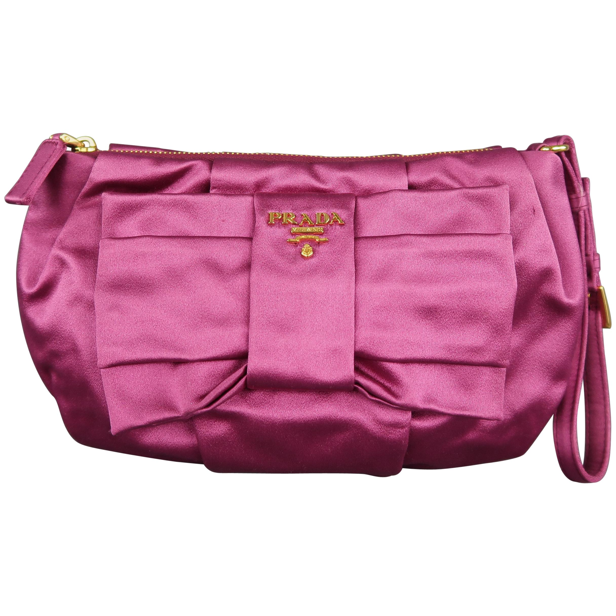 PRADA Pink Silk Satin Bow Wristlet Handbag