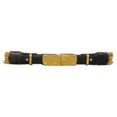 Vintage DONNA KARAN Black & Gold M Leather Chain Belt