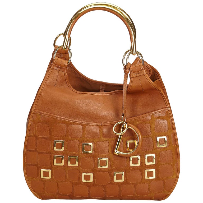 Dior Brown Embossed Leather 61 Hobo Bag at 1stdibs
