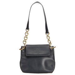 Prada Black Calf Leather Chain Shoulder Bag
