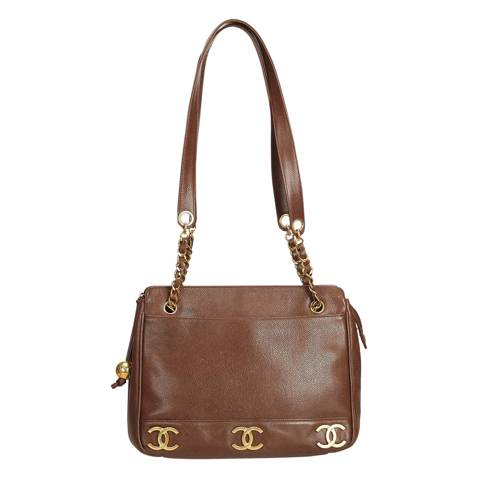 Chanel Brown x Dark Brown Leather Chain Shoulder Bag For Sale