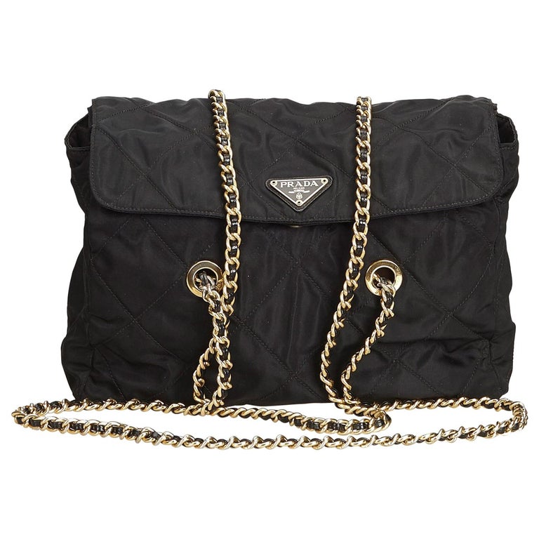 Prada Black Quilted Nylon Chain Tote Bag at 1stdibs