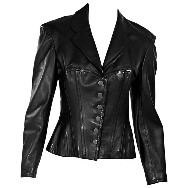 Black Alaia Leather Tailored Jacket
