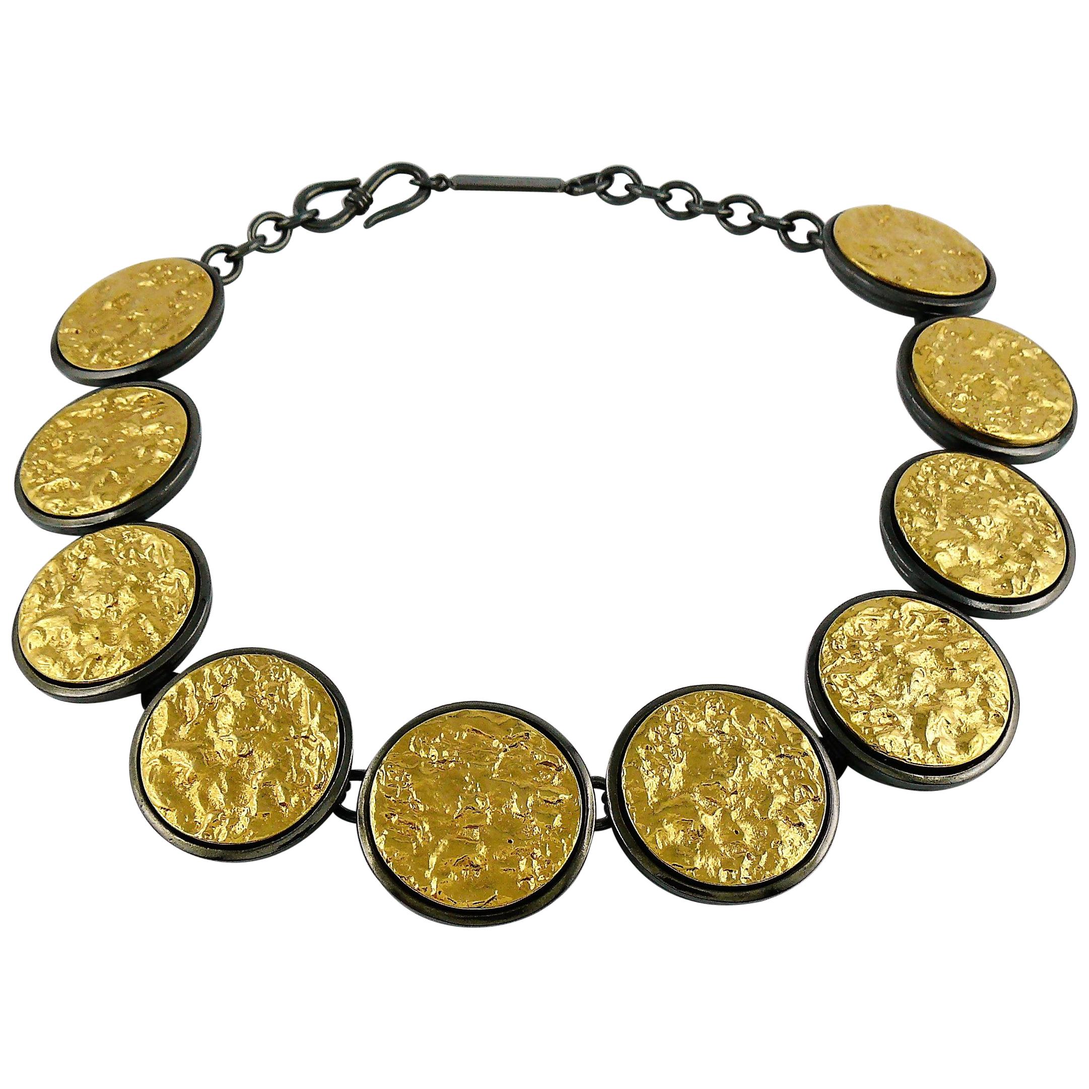 Yves Saint Laurent YSL Vintage Limited Edition Textured Disc Necklace For Sale