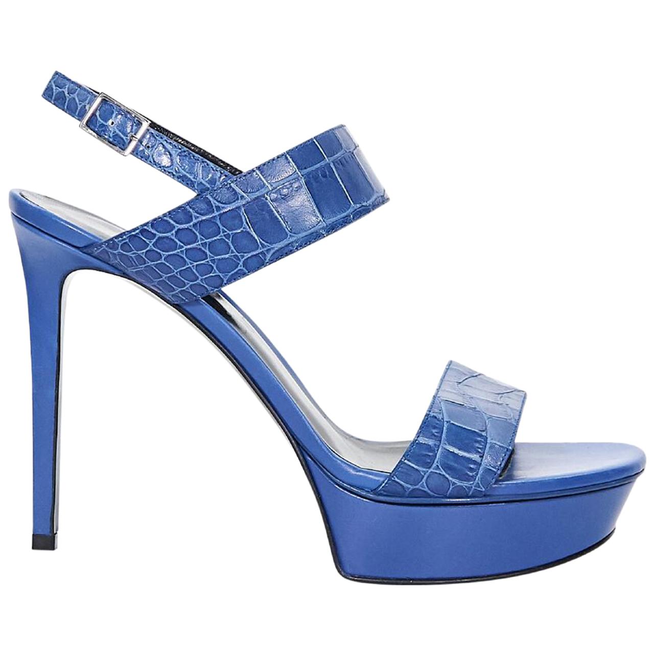 Blue Yves Saint Laurent Leather Platform Sandals