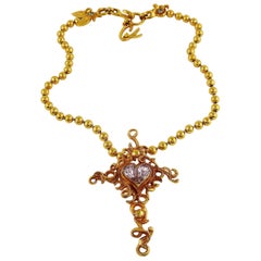 Christian Lacroix Vintage Gold Toned Jewelled Cross Pendant Necklace