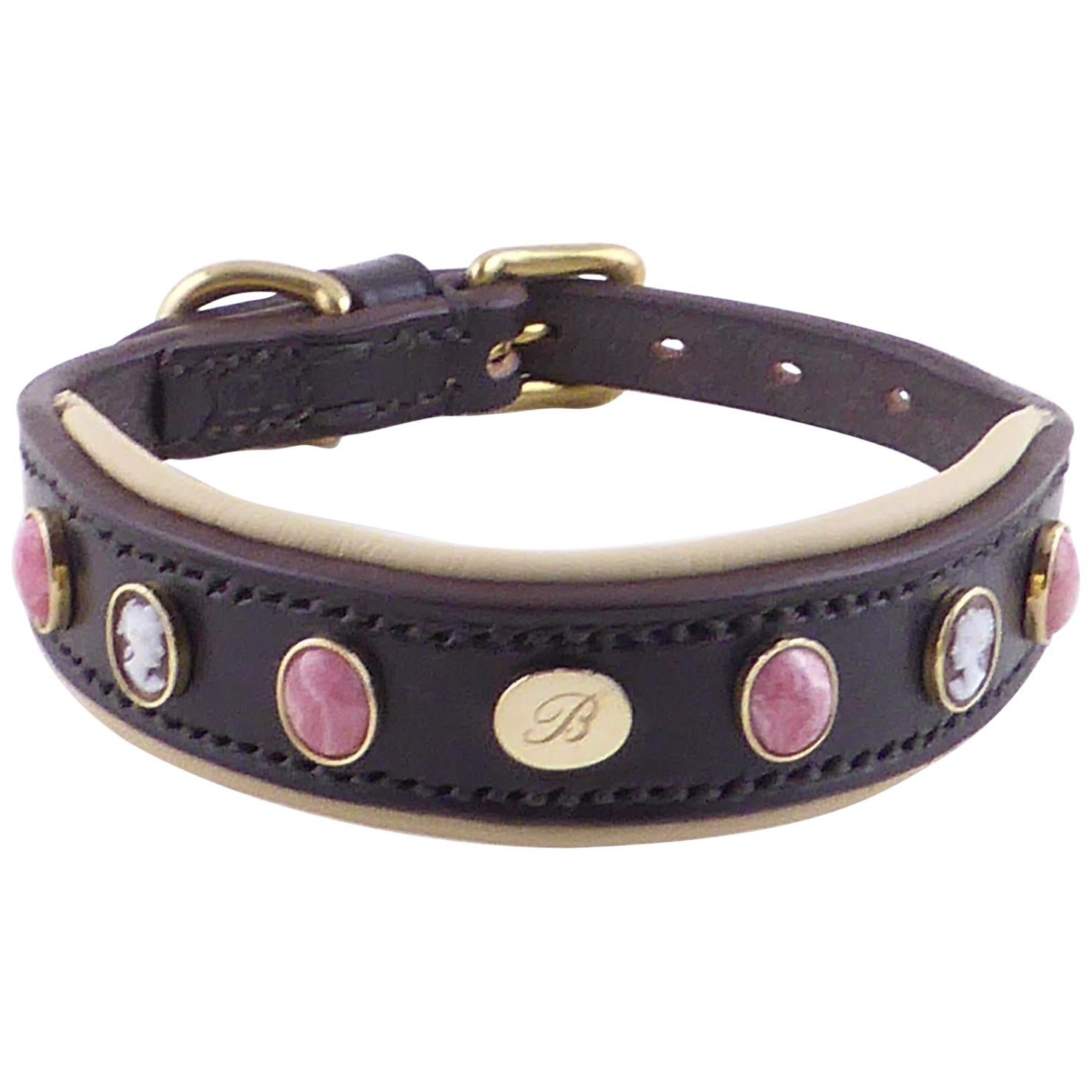 Cameo Stone Leather Dog Collar For Sale