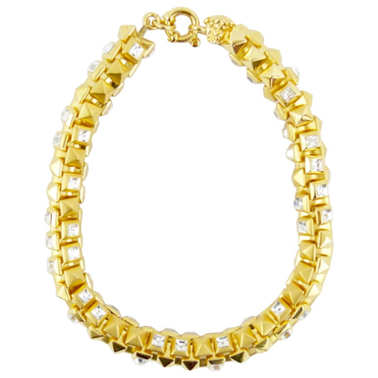 Gianni Versace 1990s gold stud and stone choker necklace For Sale 