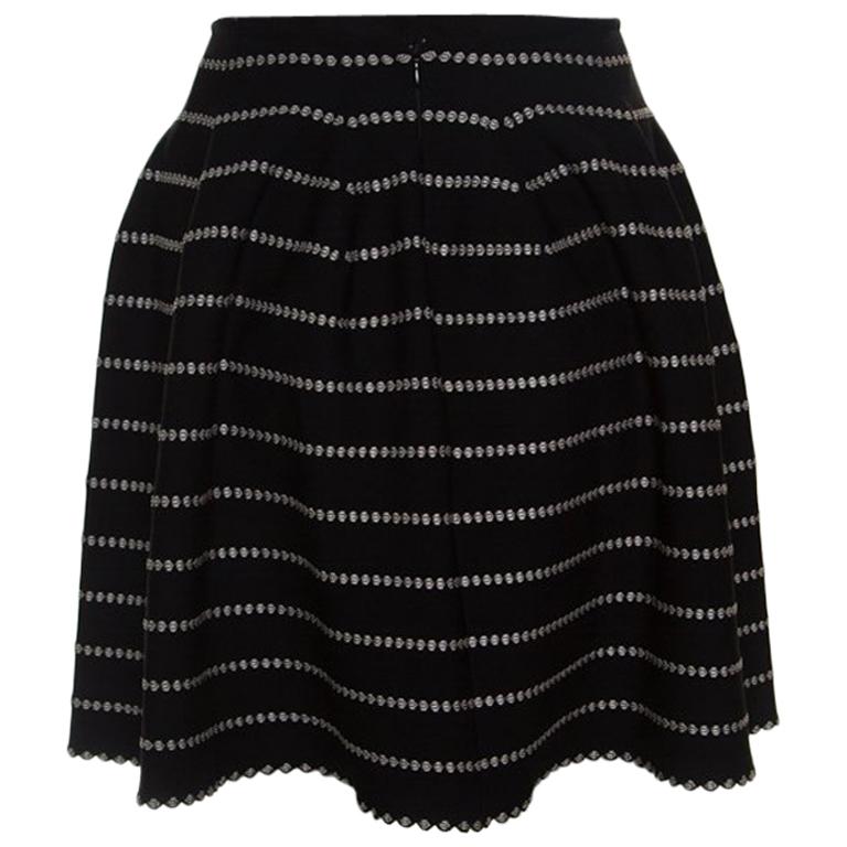 Alaia Monochrome Embossed Jacquard Knit High Waist Mini Skirt M
