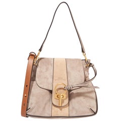 Chloé Lexa Small Leather-Trimmed Suede Shoulder Bag