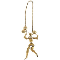 Vintage Polcini Articulated Harlequin Dancer Necklace- circa 1960-Hallmark