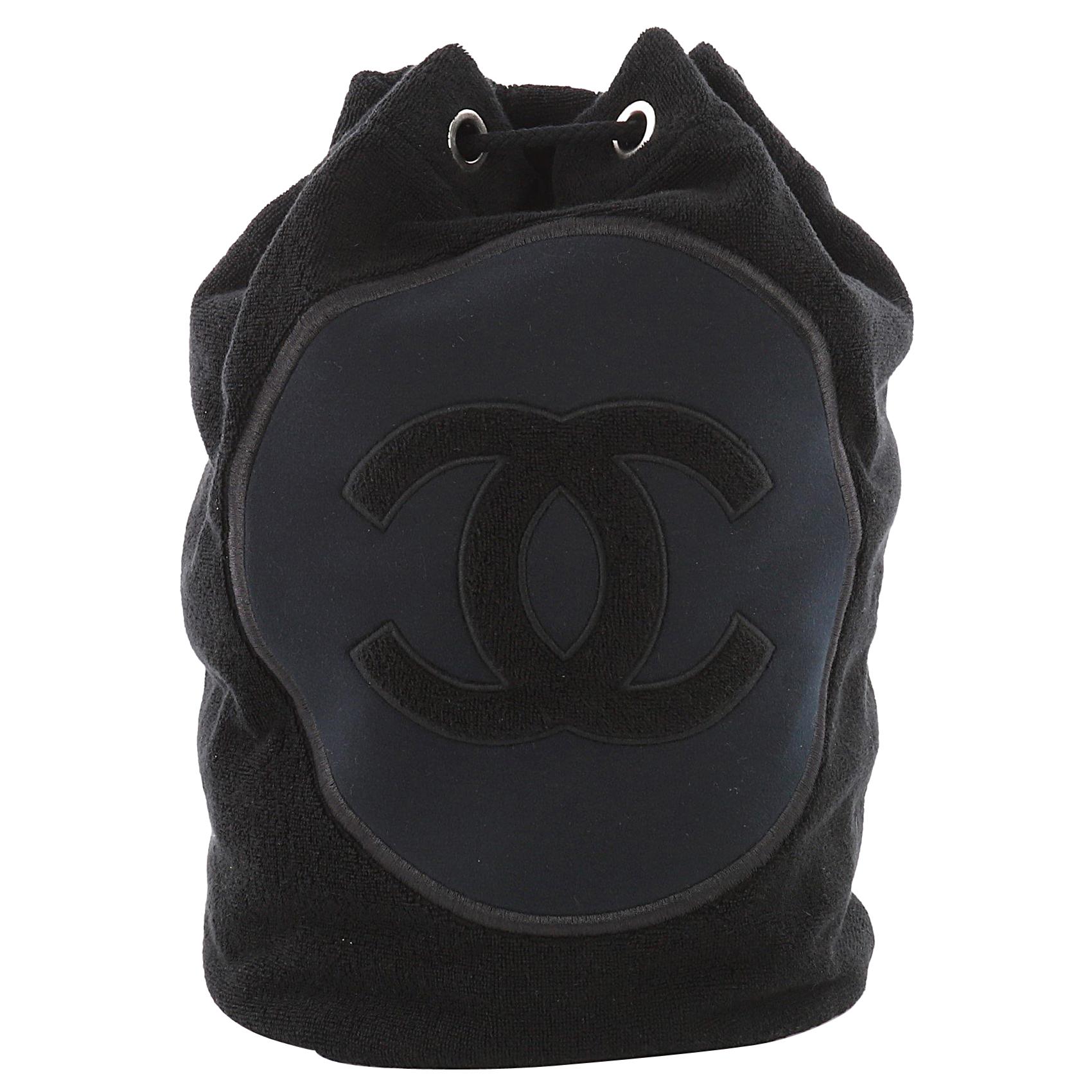 Chanel CC Drawstring Beach Bag Terry Cloth Large
