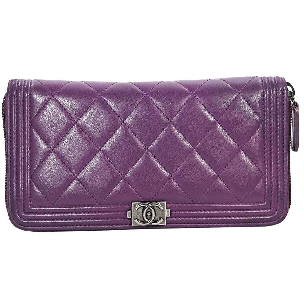 Purple Chanel Quilted Leather Boy Wallet