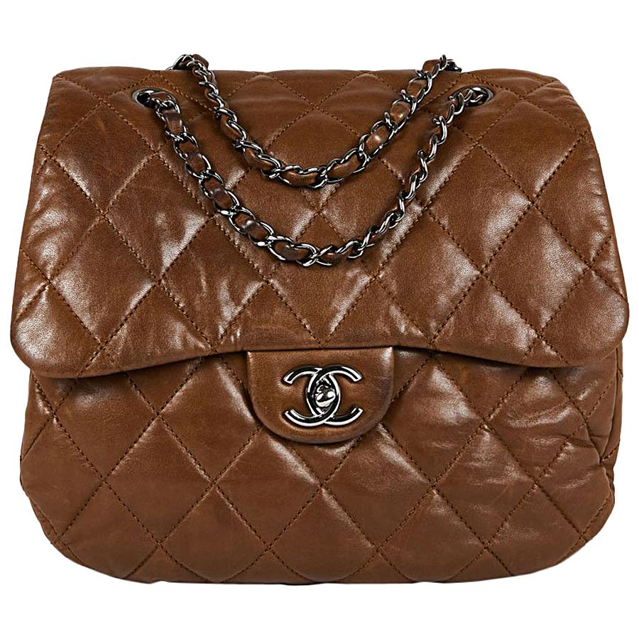 CHANEL Soft Quilted Brown Lambskin Leather Bag