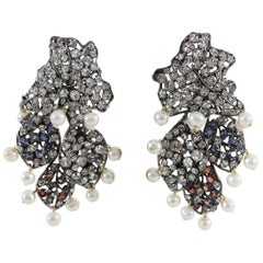 Iradj Moini Crystal and Pearl Segmented Statement Earrings