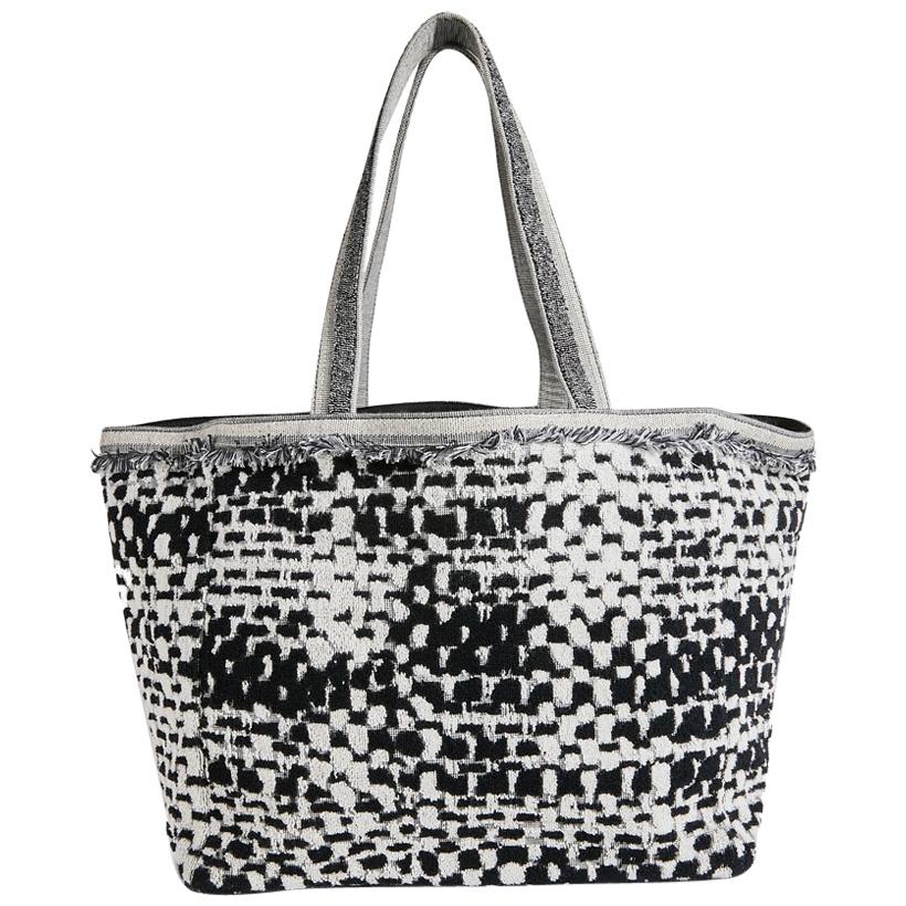 CHANEL Beach Bag in Black and Gray Terry Cloth with a Tweed Effect