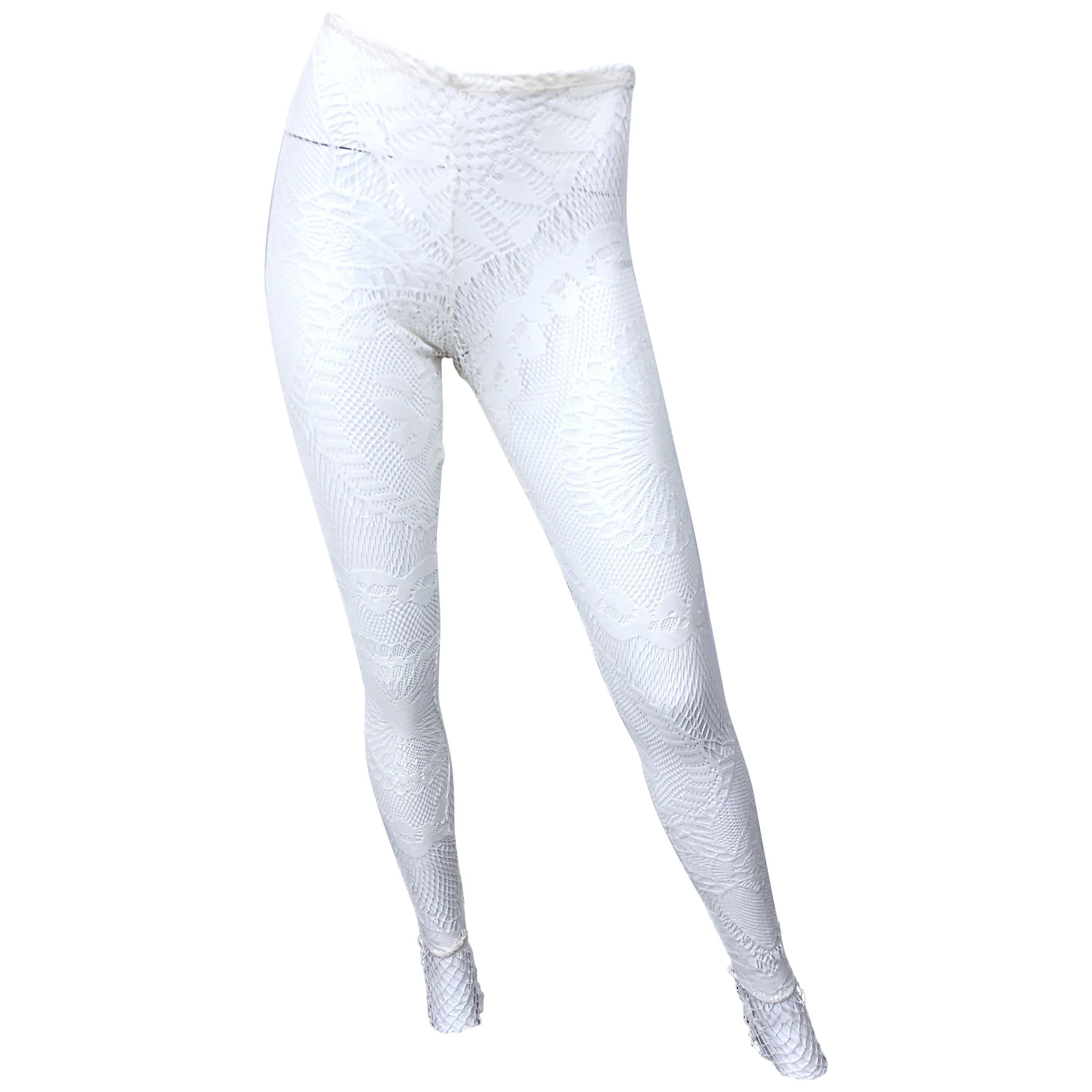 New 1990s Jean Paul Gaultier Sheer Fishnet White  Vintage 90s Leggings Stockings For Sale