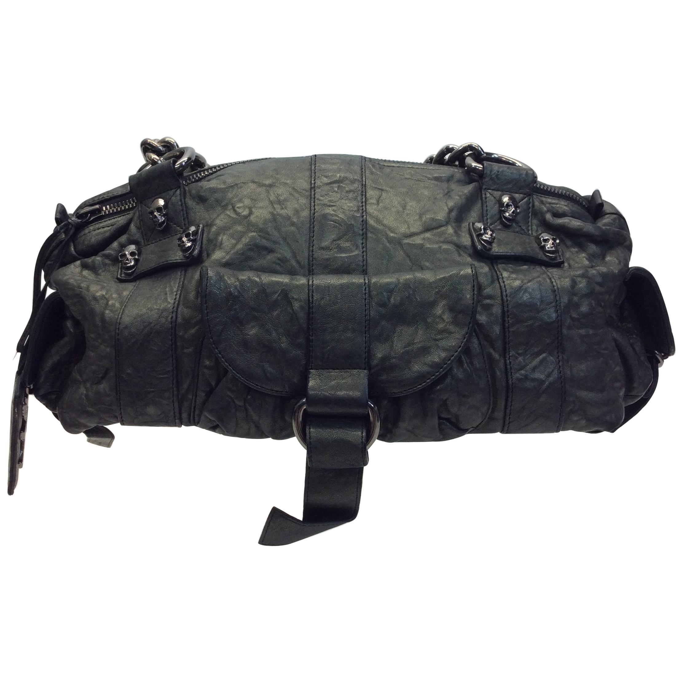 Thomas Wylde Green Leather Skull Handbag For Sale